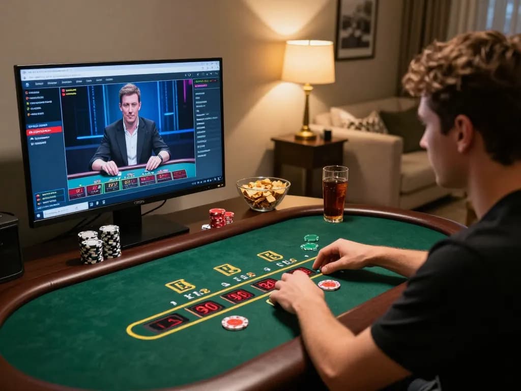 Link vào Xo88 captures a player engaged in live dealer blackjack from home
