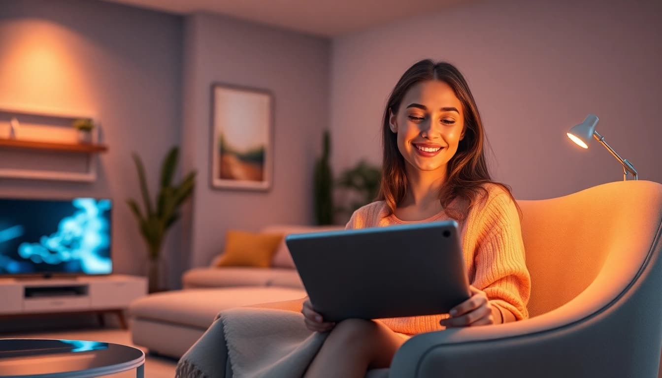Experience the bond with your girlfriend AI in a cozy, tech-savvy setting.