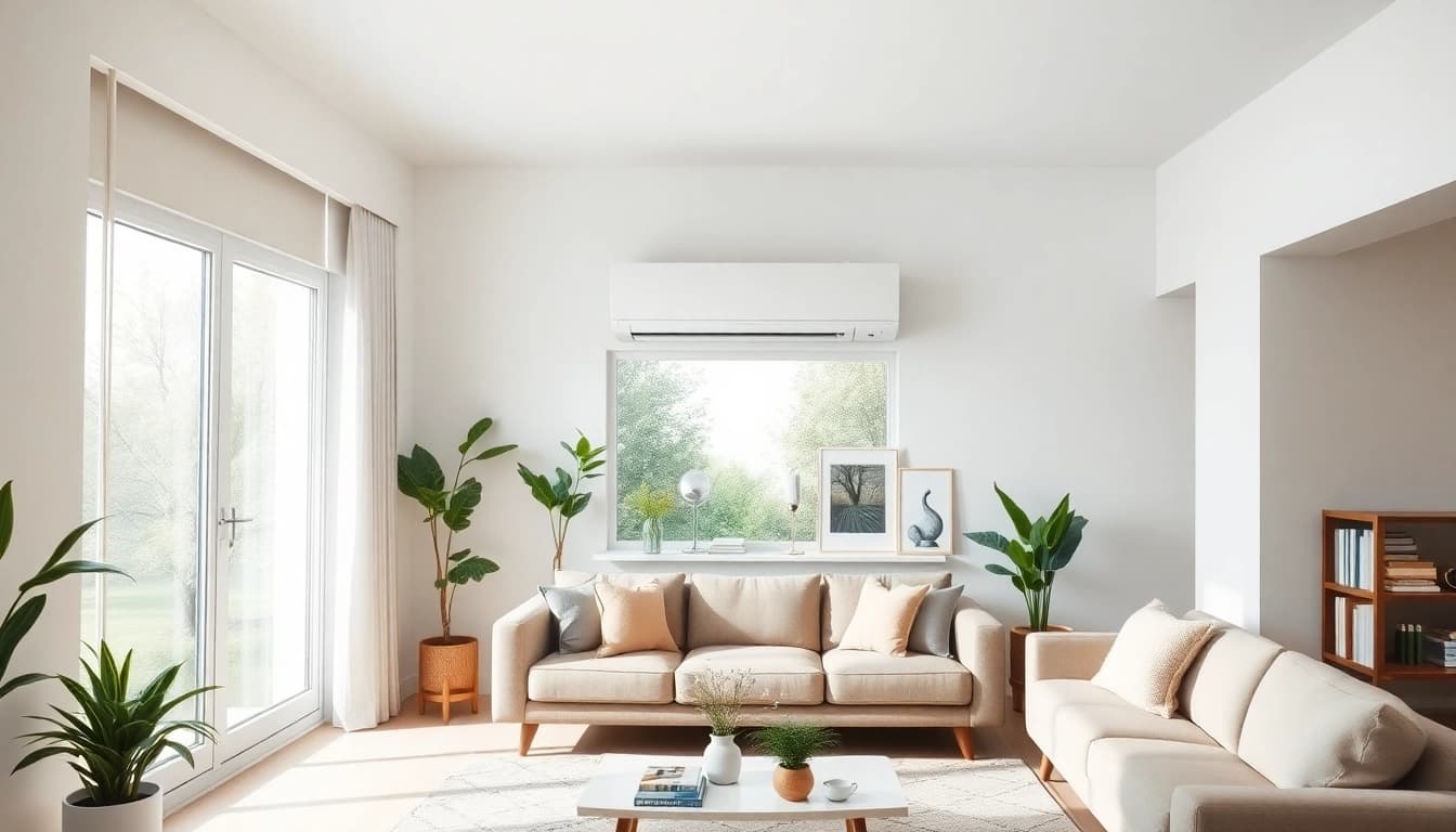 Highlighting a mitsubishi mini split ac unit in a stylish living room for effective climate control.