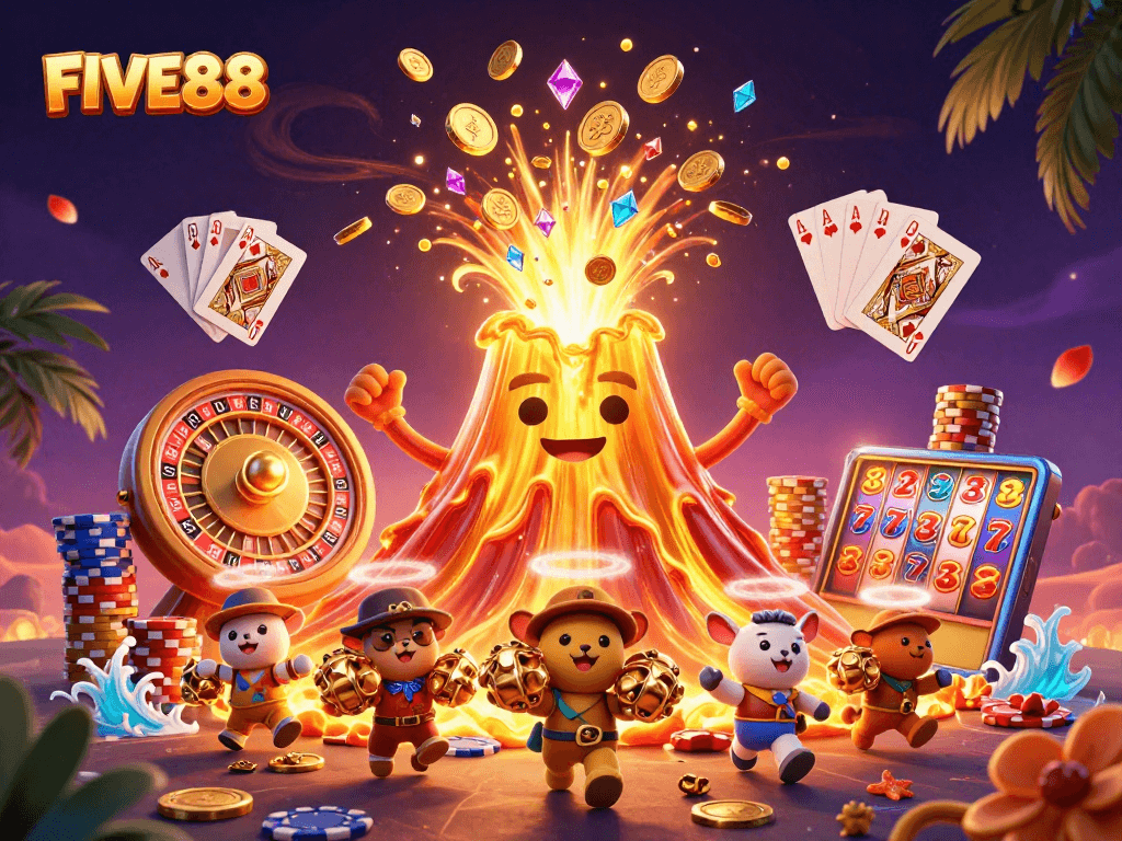 FIVE88 delivers a thrilling casino experience with erupting treasure and dynamic game elements.