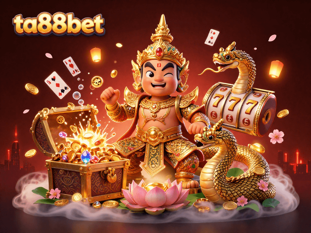 Experience fortune and excitement at ta88bet with a lively 3D casino scene showcasing vibrant elements and characters.