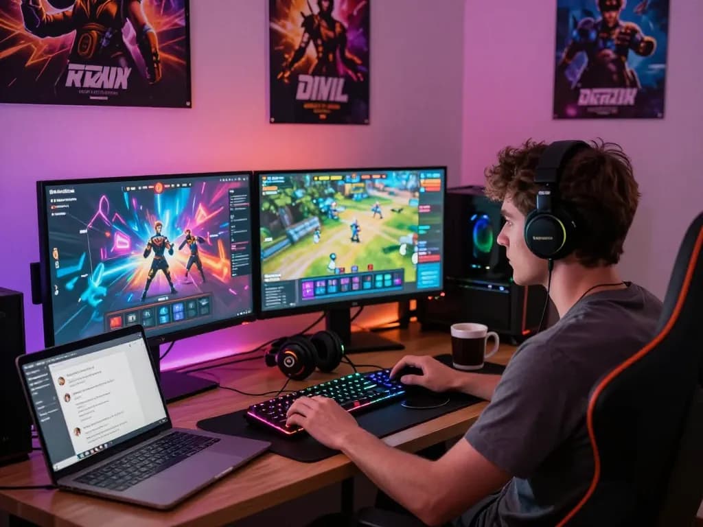 Engaged player enjoying html porn games in a cozy gaming setup with vibrant graphics.
