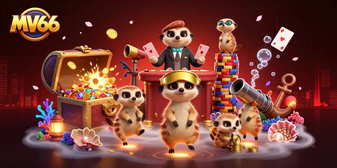 Experience the excitement of MV66 with meerkats managing a vibrant casino scene.