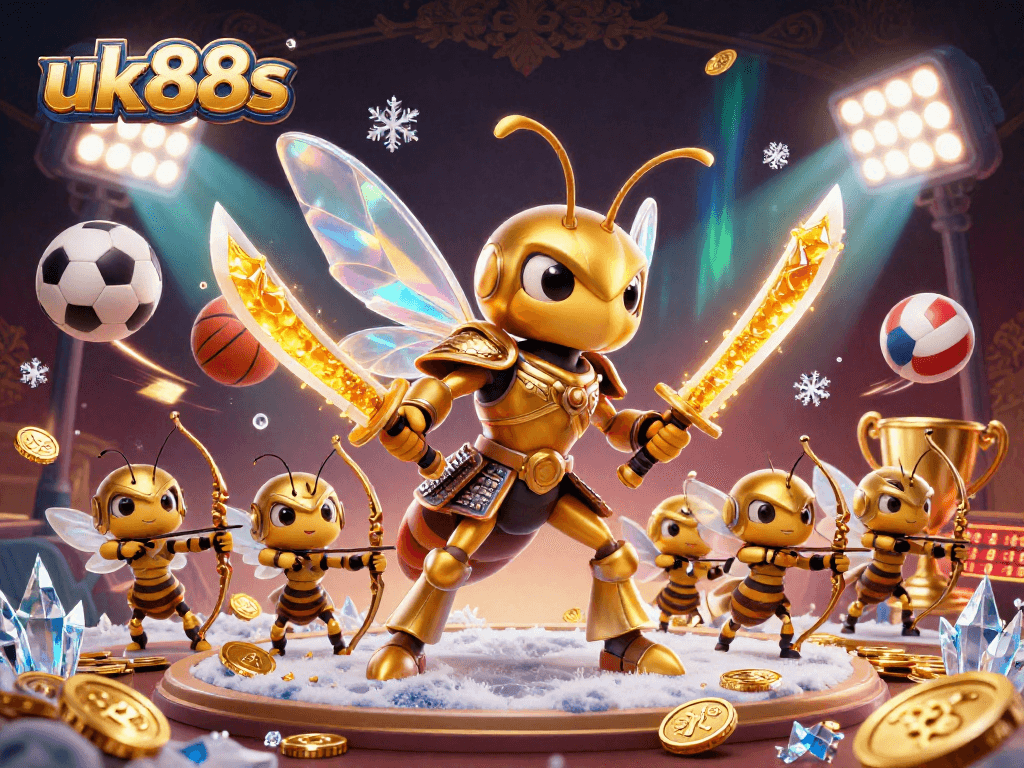 uk88s captivates with dynamic sports betting action, showcasing golden hornet heroes in an engaging casino scene.