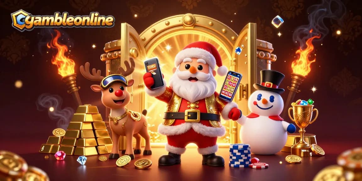 Experience the excitement of gambleonline with Santa and friends at a vibrant casino scene.