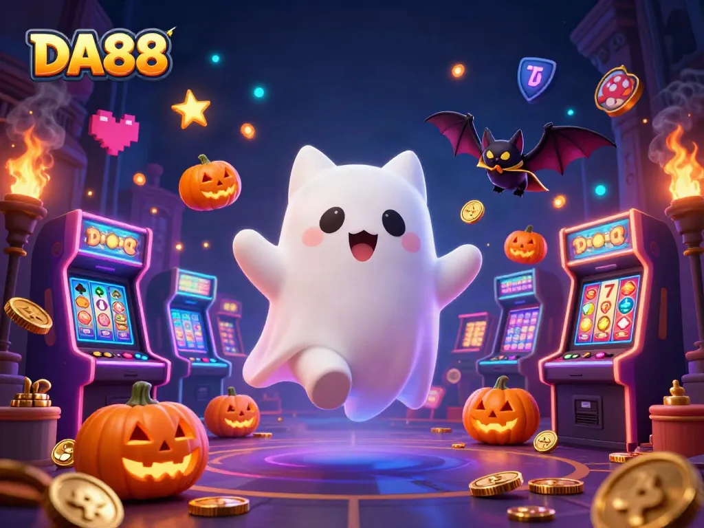 Experience thrilling moments at DA88 with a ghost cat and jackpots in this vibrant casino scene.