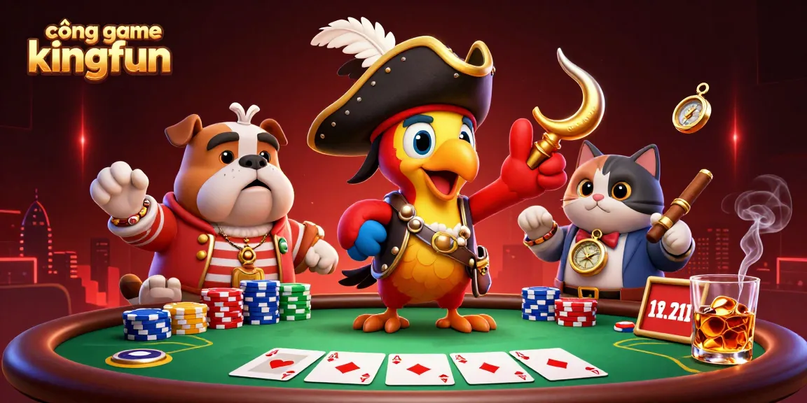 Engage in thrilling games at cổng game kingfun with a vibrant casino atmosphere featuring poker elements.