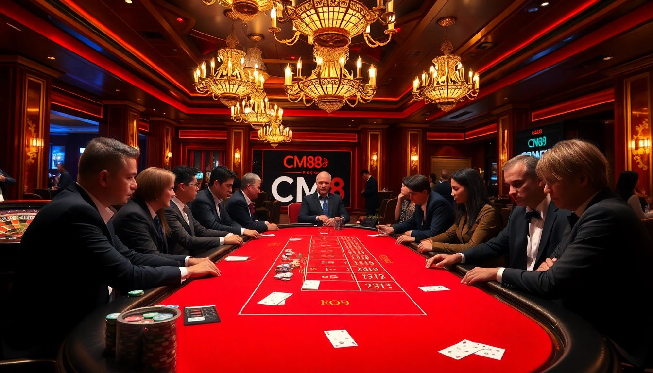 Engaging players at the CM88 casino, showcasing excitement around blackjack and roulette.