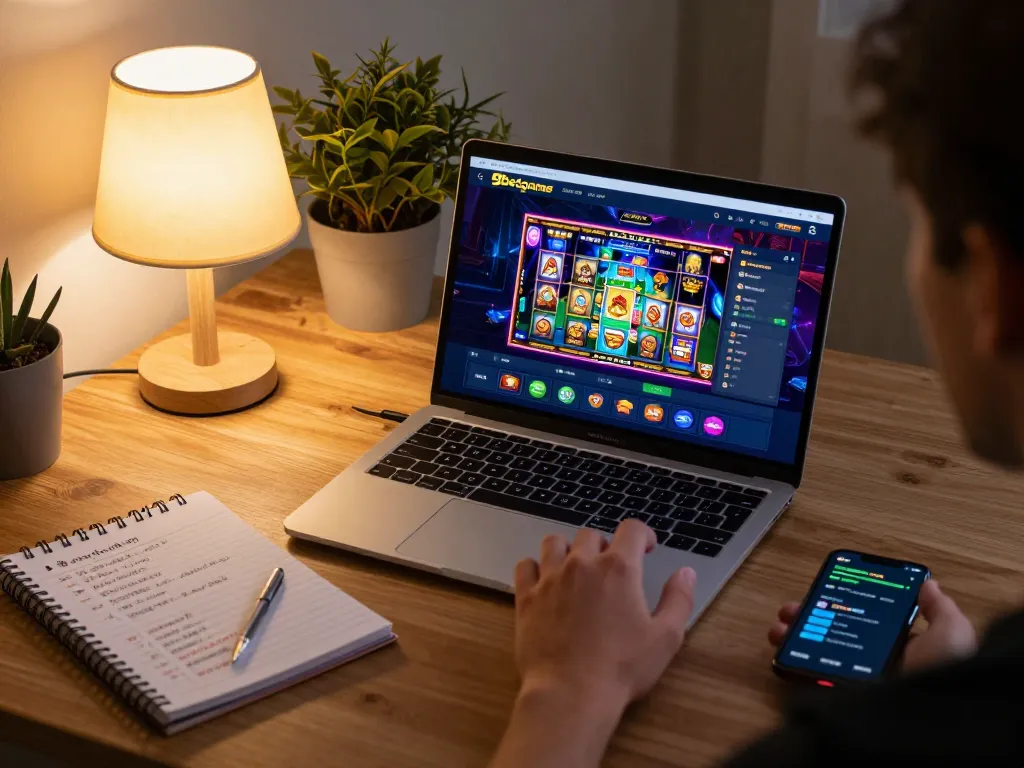 Engaging gameplay on 9betgame interface displayed on a laptop in a cozy living space, emphasizing responsible gambling.