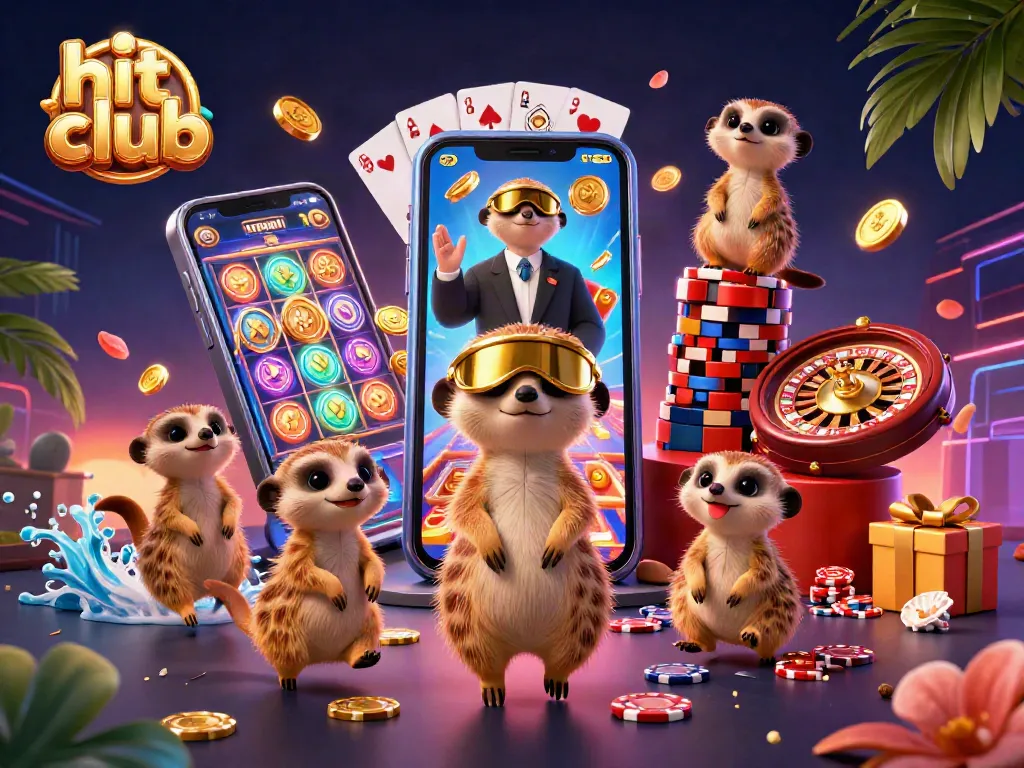 Experience the excitement of hit club as meerkats operate a vibrant casino with slot games and poker tables.