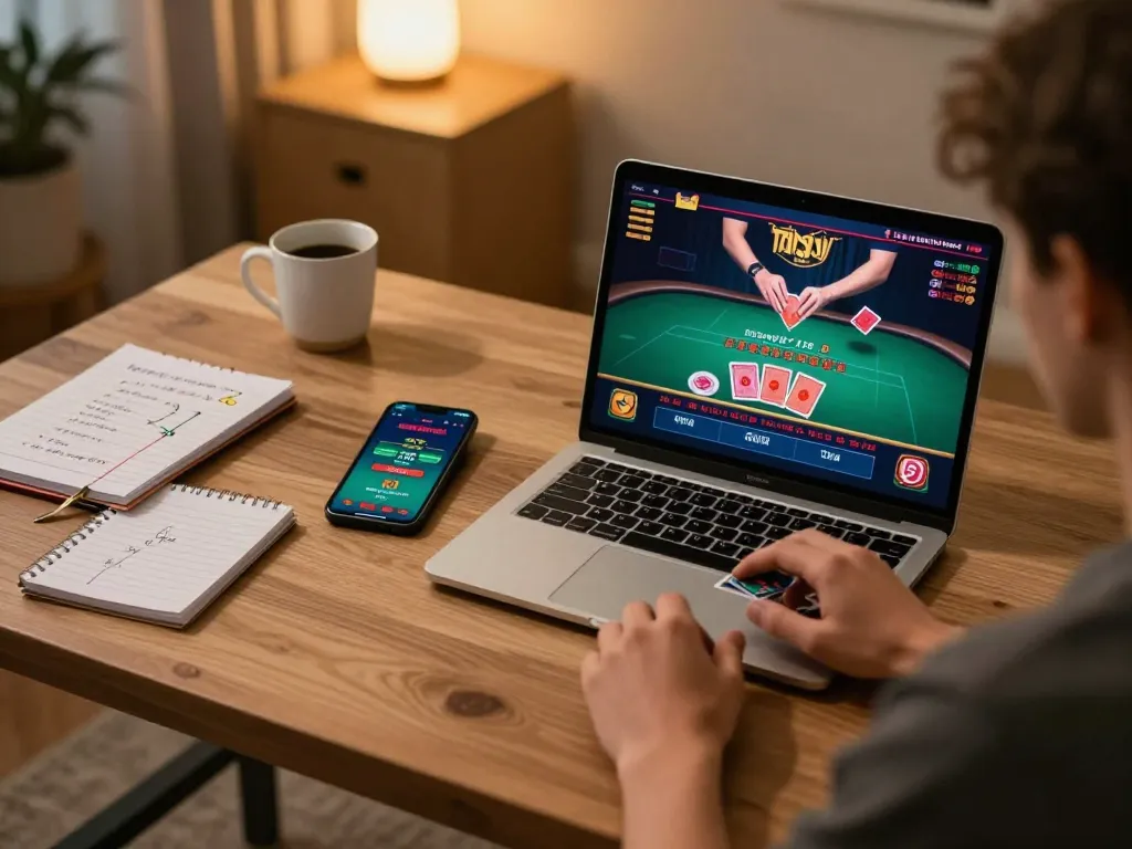Người chơi LUCK8 tham gia vào trò chơi blackjack với nhà cái trực tiếp tại nhà, nhấn mạnh lối chơi chiến lược.