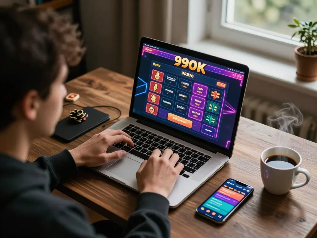 Engaging in online gaming with 99ok casino interface on laptop, showcasing dynamic betting options