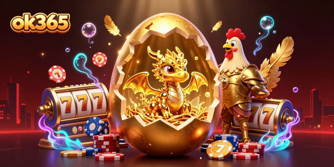 Engage with the exciting world of online gaming at ok365 featuring vibrant 3D illustration capturing a golden dragon and slot elements.