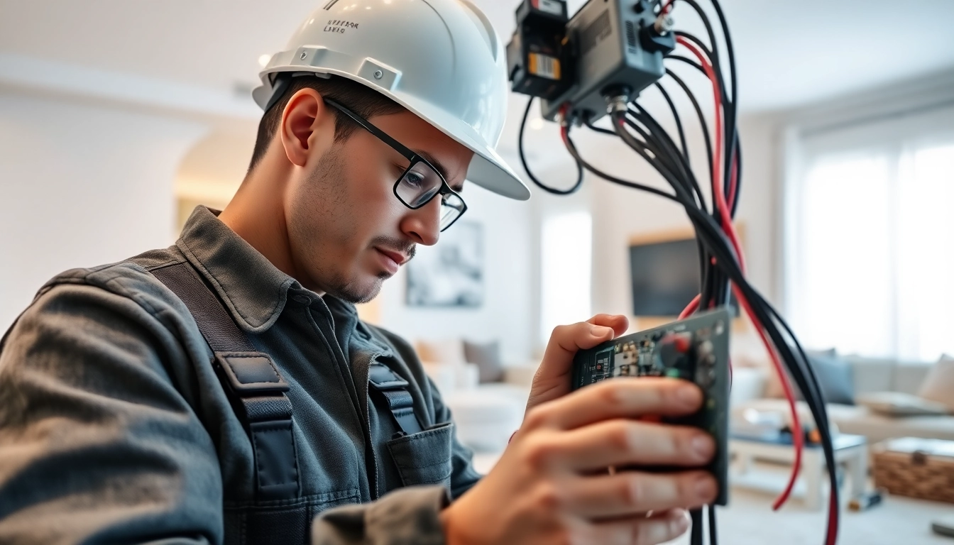 Skilled electrician working on home wiring, showcasing electrician companies near me expertise.