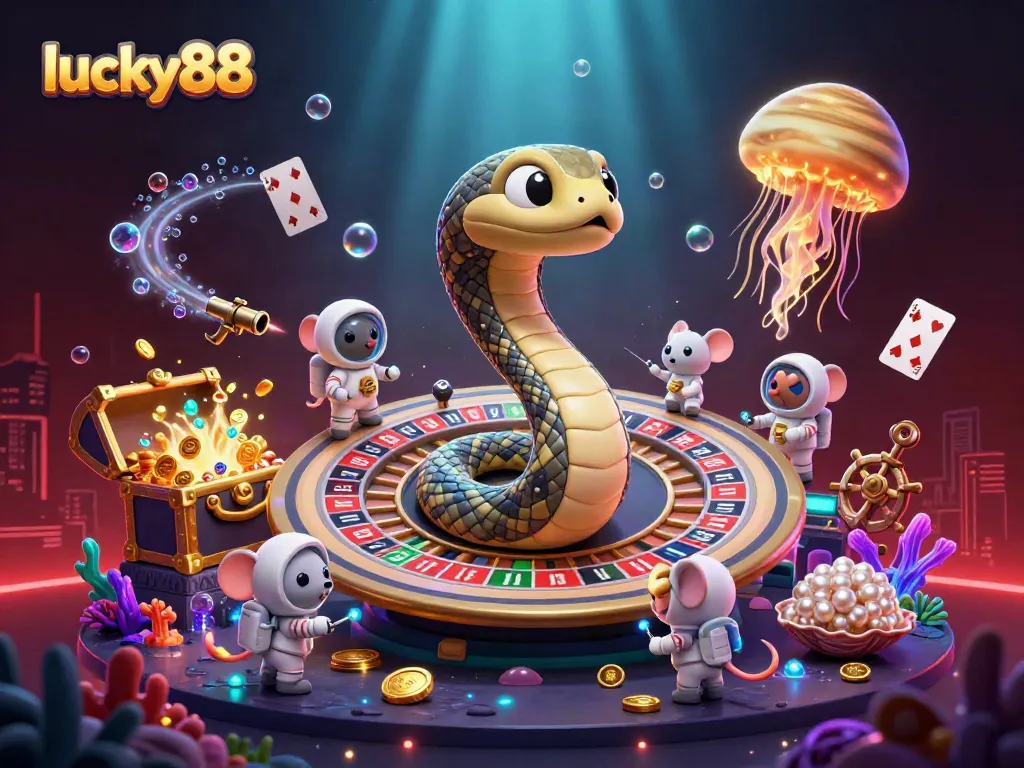Experience thrilling gameplay with lucky88 as tiny astronaut mice bet on a cosmic roulette scene.