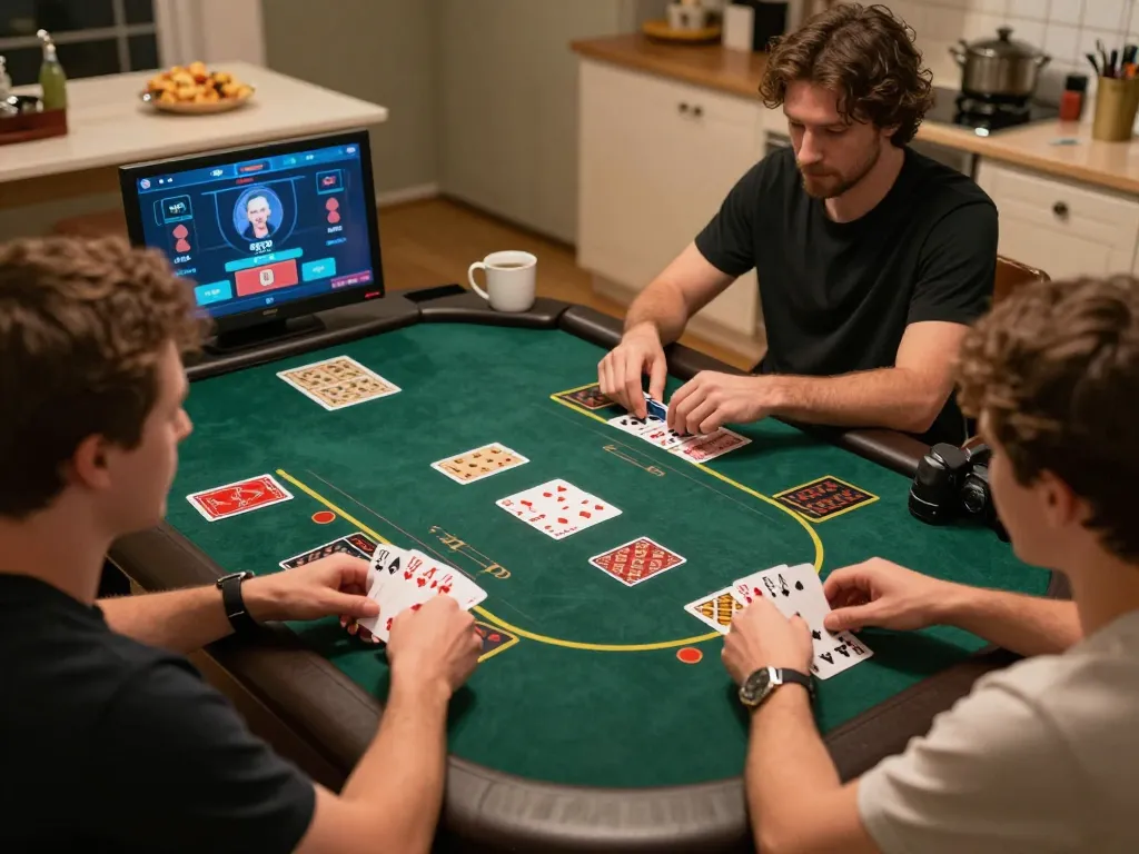 Players enjoy online blackjack at nhà cái tr88, showcasing strategic gameplay and home comfort.