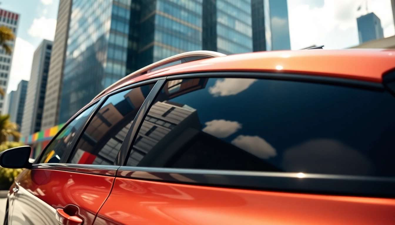 Tinted vehicle exterior showcasing premium auto window tint near me in an urban setting.