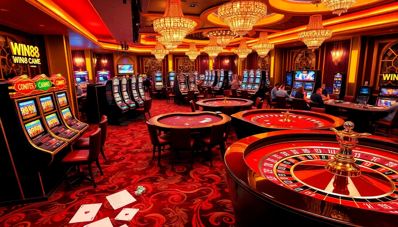Players enjoying strategic games at WIN88 COM, highlighted by luxurious casino elements.