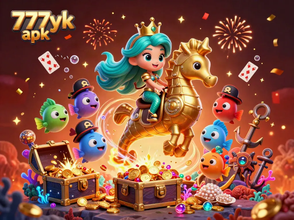 Engage in the exciting world of 777yk apk with vibrant underwater treasures and lively cartoon characters.