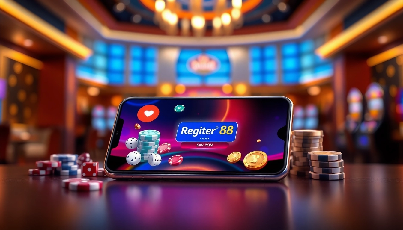 Engaging scene showcasing the Link đăng ký Lucky88 with vibrant casino elements inviting players to register.