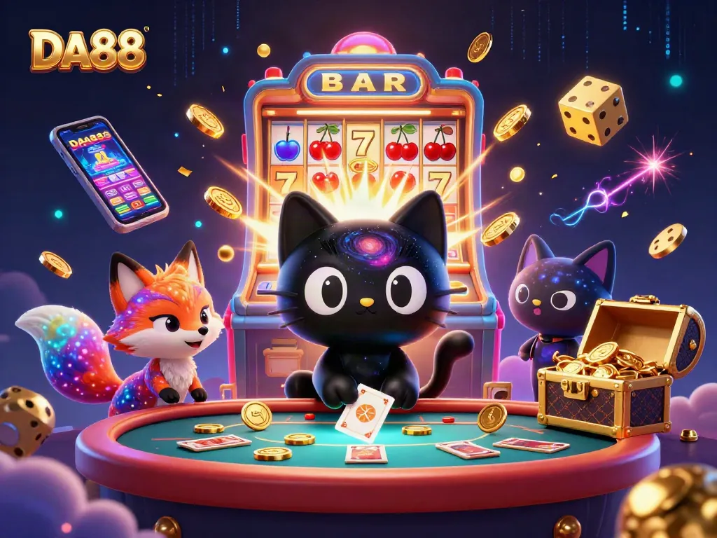 Engage in thrilling gameplay at DA88's cosmic casino with vibrant characters and jackpot excitement!