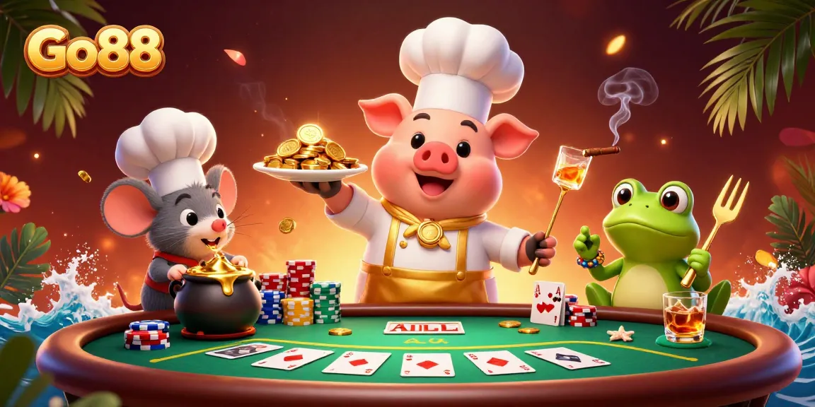 Experience thrilling gameplay at Go88 with a lively casino scene showcasing vibrant poker elements.