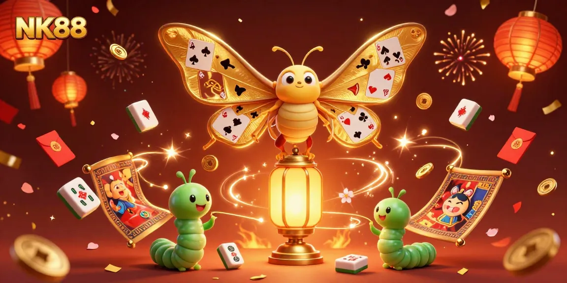 Experience thrilling gameplay with NK88, where the stunning golden butterfly soars amid casino scenes.