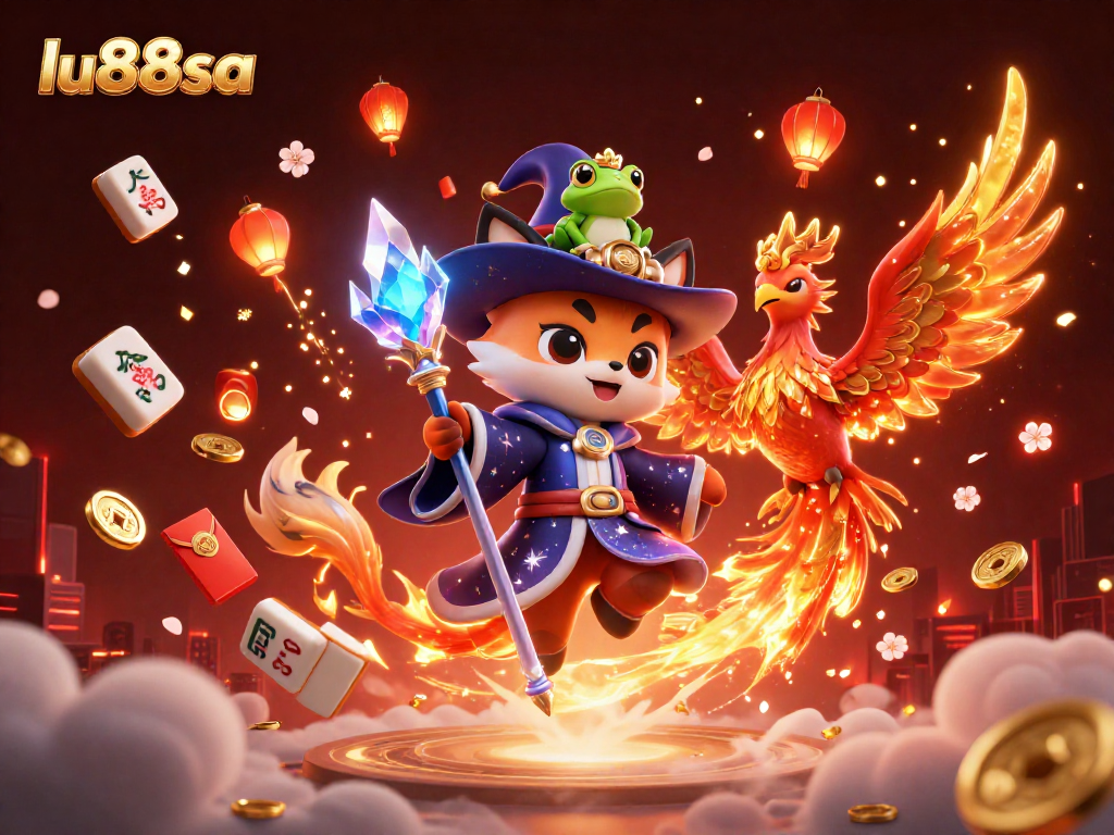 Experience the enchanting world of lu88sa featuring a wizard fox, phoenix, and vibrant casino elements.