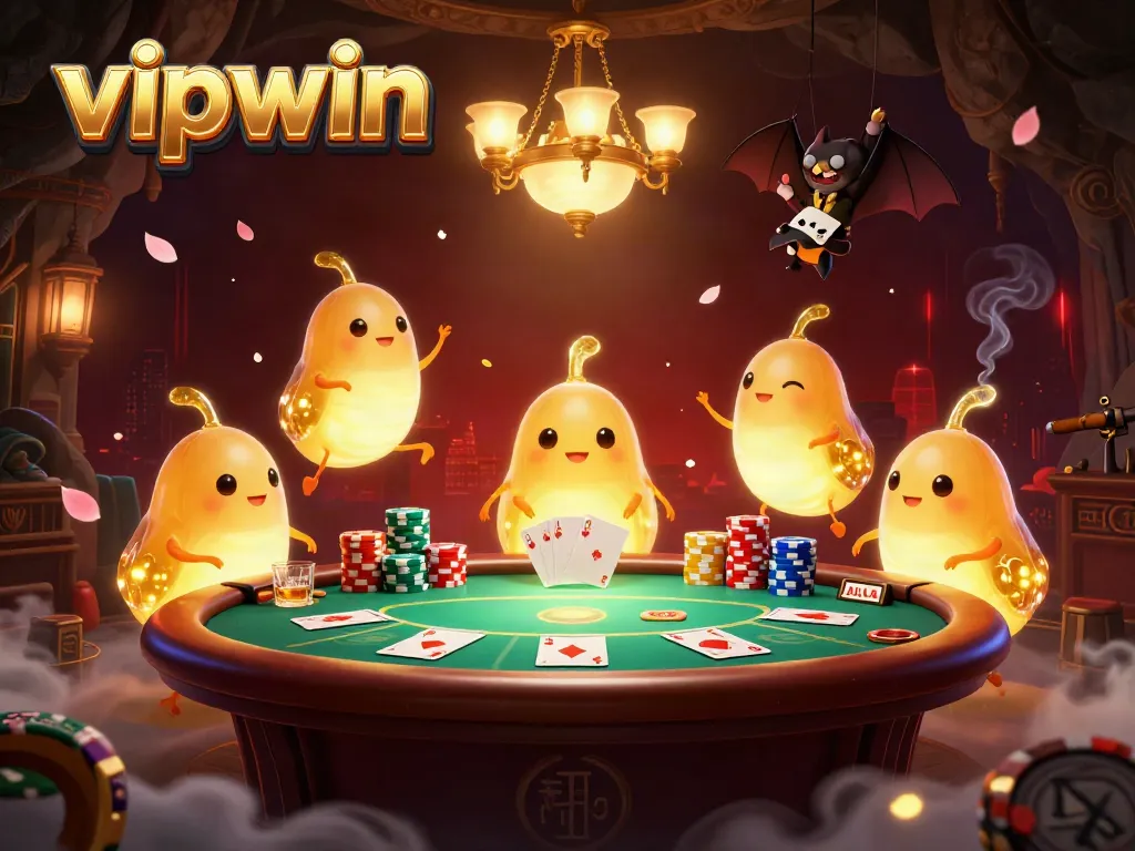 Experience the vibrant action of vipwin casino with glowworms lighting up a dynamic poker table scene.
