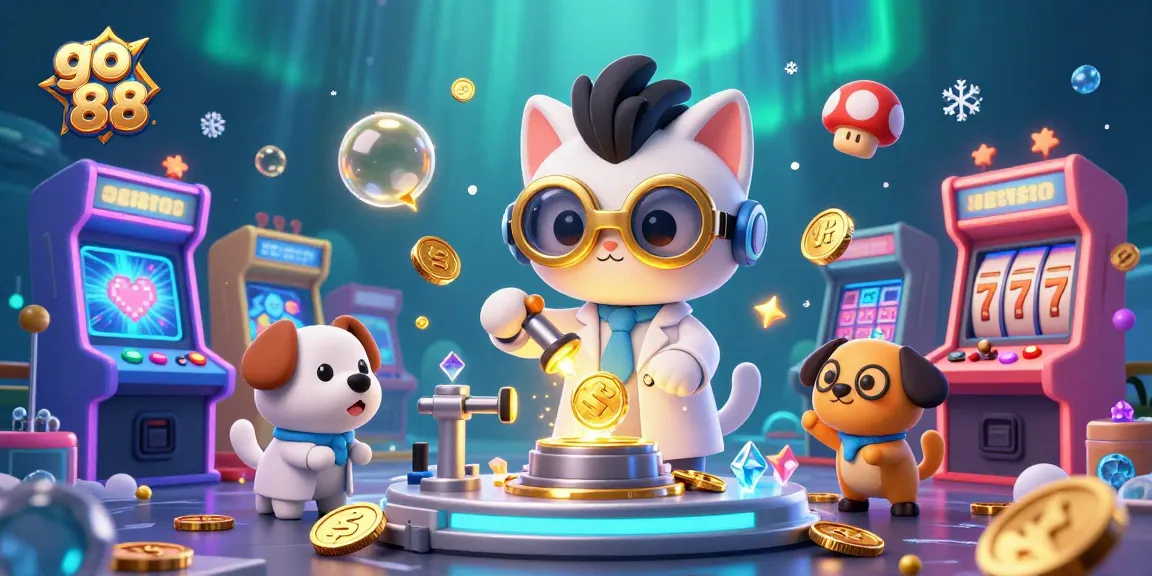 Experience the thrill of go 88 with mad scientist and dog in a vibrant casino adventure scene.