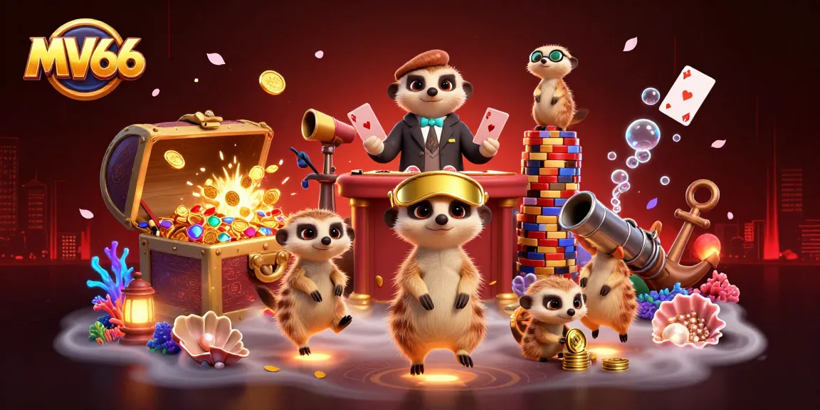 Experience the excitement of MV66 with meerkats managing a vibrant casino scene.