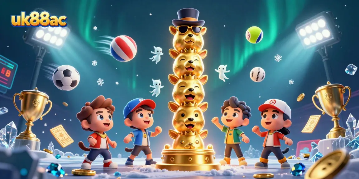 uk88ac showcases engaging sports betting action with a dynamic casino-themed totem illustration.