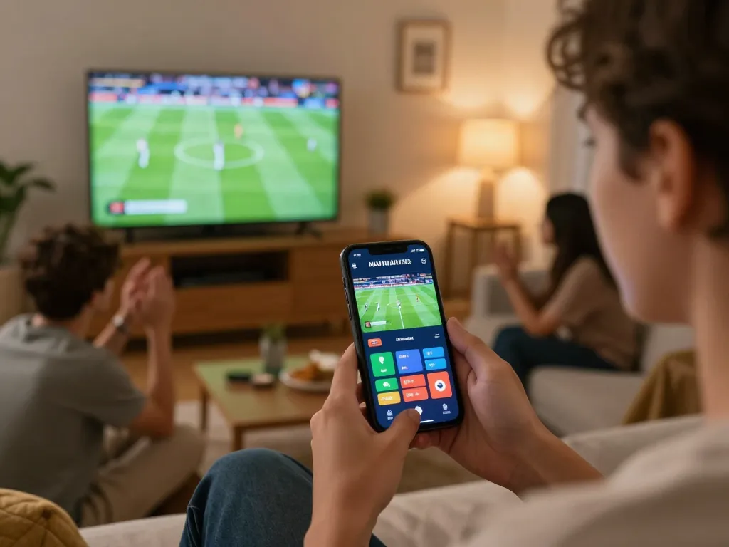 Experience kèo nhà cái trực tiếp with a smartphone while enjoying a live football match at home