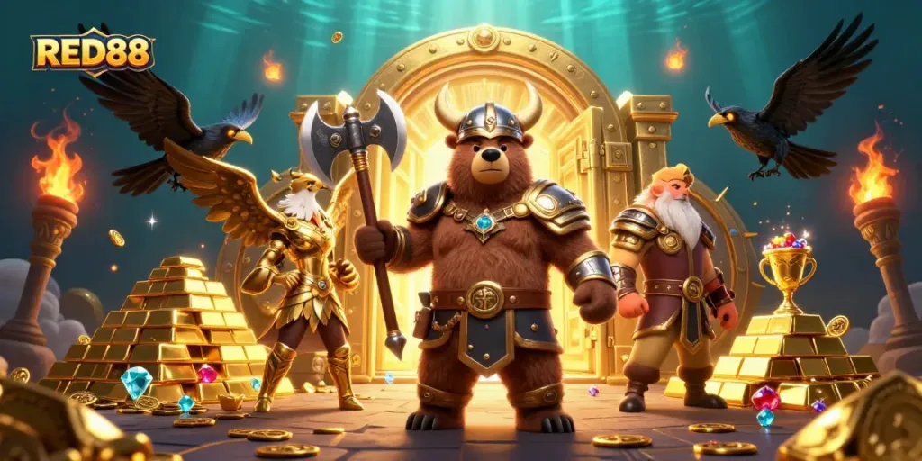 Experience RED88's Viking-themed casino adventure with dazzling treasures and dynamic characters.