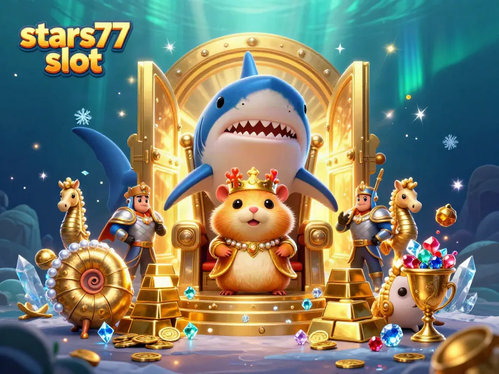 Menangkan jackpot dengan stars77 slot, ilustrasi kasino yang penuh dengan emas dan harta karun.
