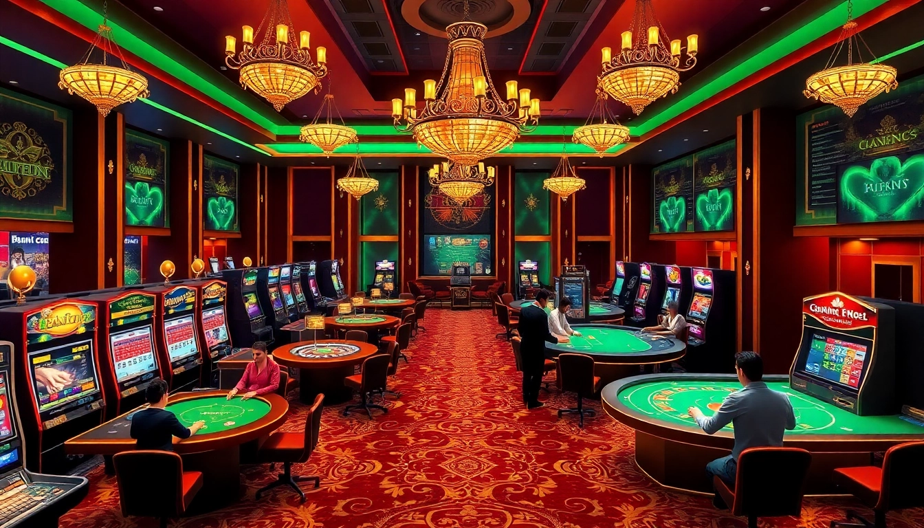 An engaging casino atmosphere with online gambling elements at ku88m.com, showcasing excitement and luxury.