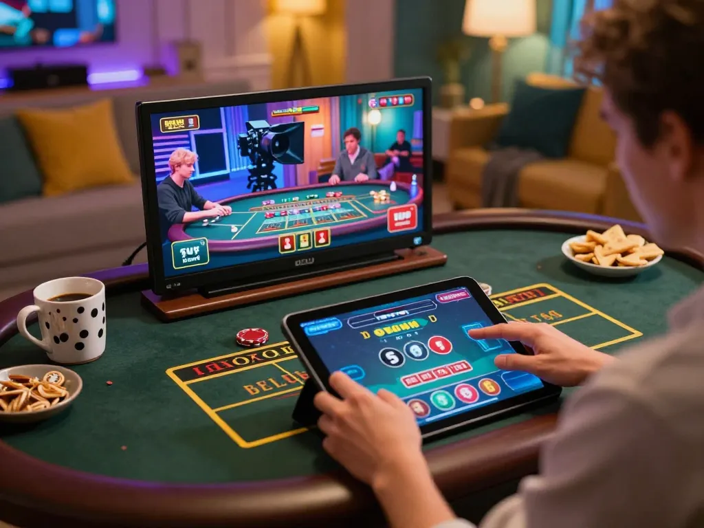 Engaging online gameplay at 68 Game Bài with tablet showing live dealer casino action