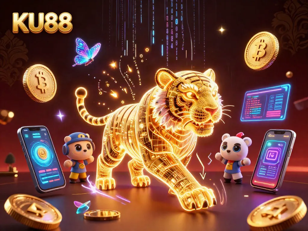 Animate your rewarding moments at KU88's vibrant digital casino experience with an electrifying tiger.