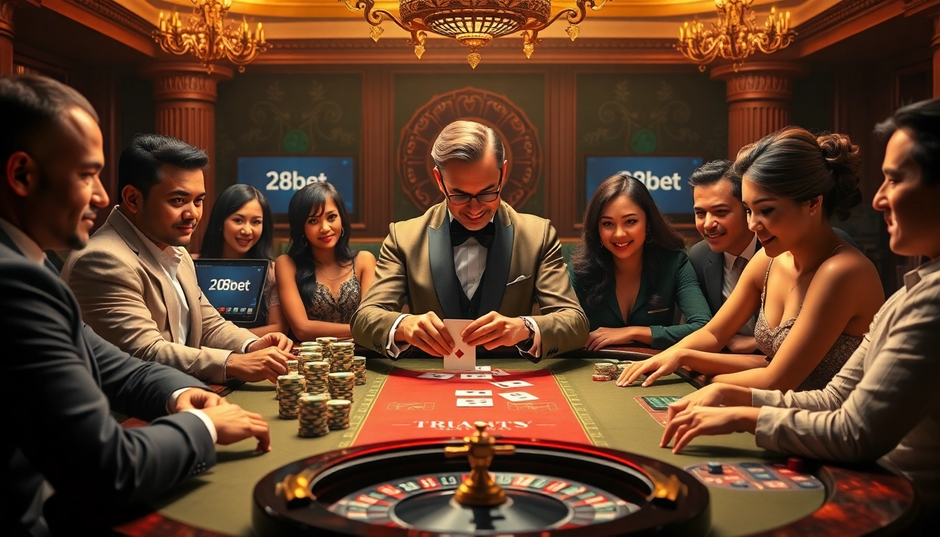 Experience the thrilling atmosphere of 28bet at a luxurious poker game with eager players and high-stakes excitement.
