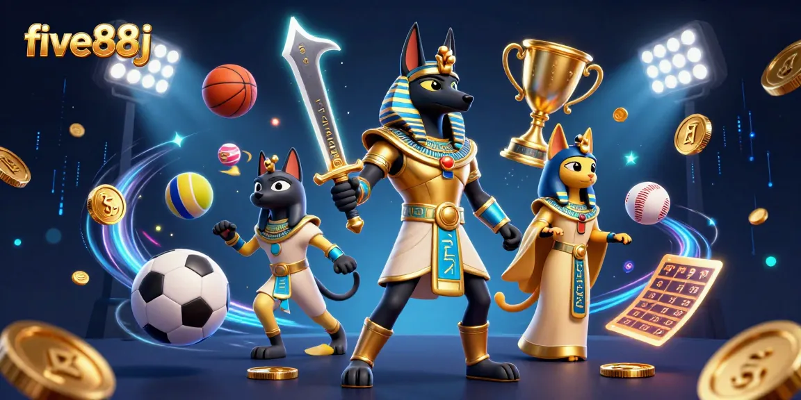 five88j warriors celebrate dynamic sports betting with Egyptian themes in this vibrant illustration.