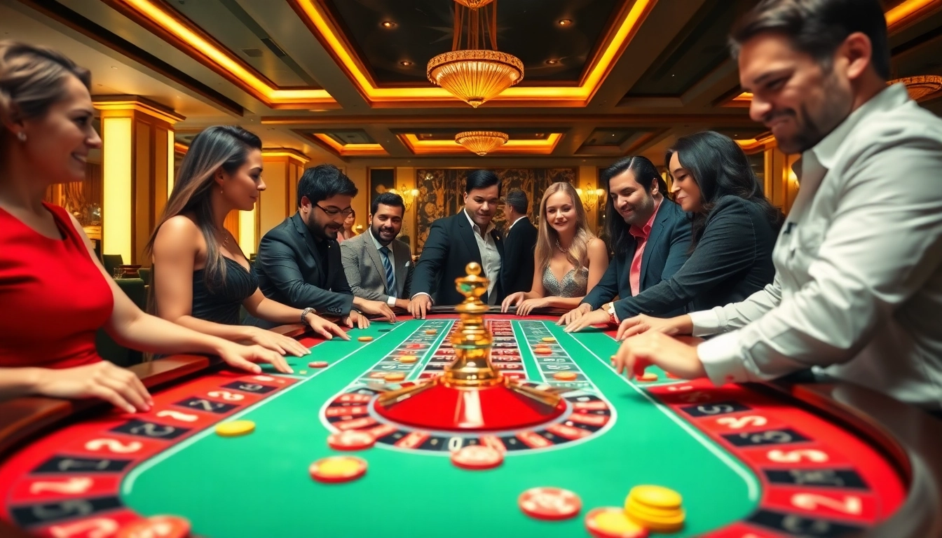 Engaging scene of players at roulette table representing best online casinos canada excitement.