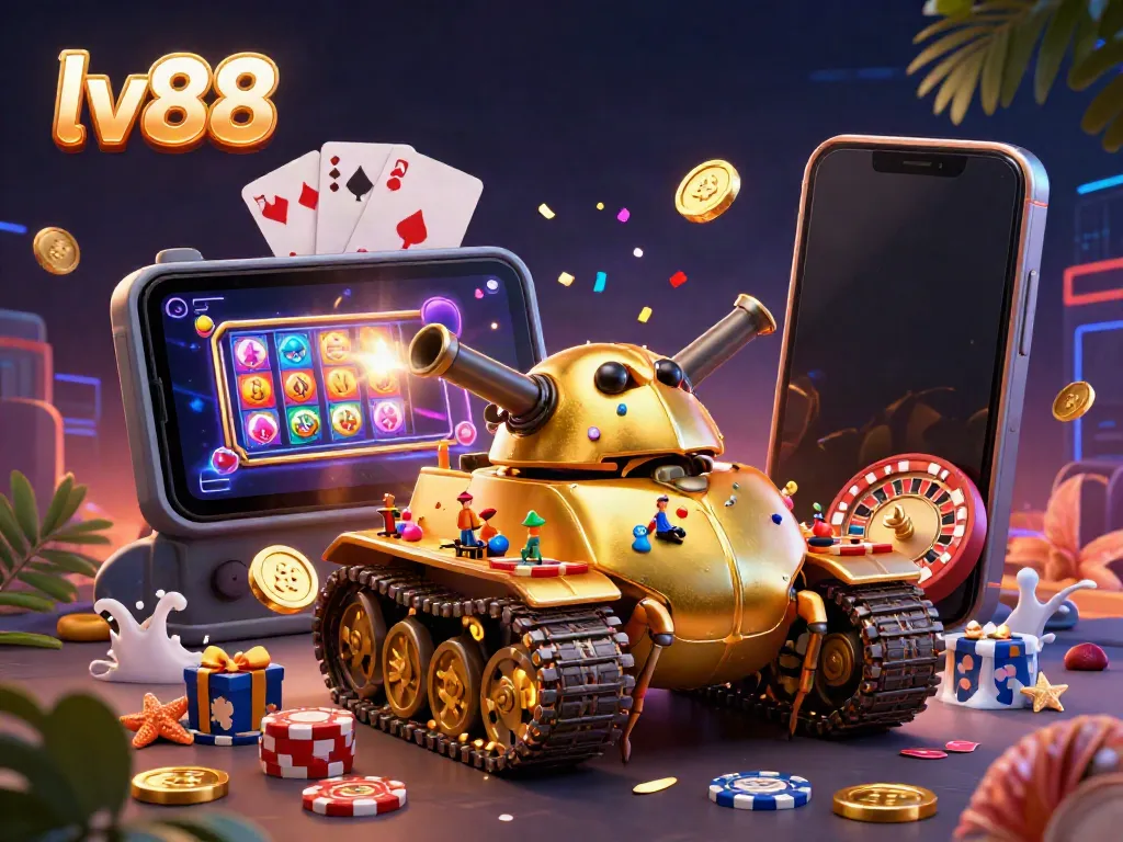 Experience the vibrant casino atmosphere of lv88 with a dynamic 3D illustration showcasing a whimsical beetle tank casino.