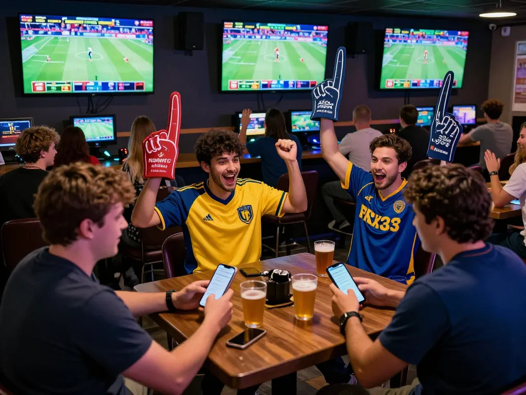 Engaged bettors experiencing live sports excitement at SC88COM sports bar with dynamic screens