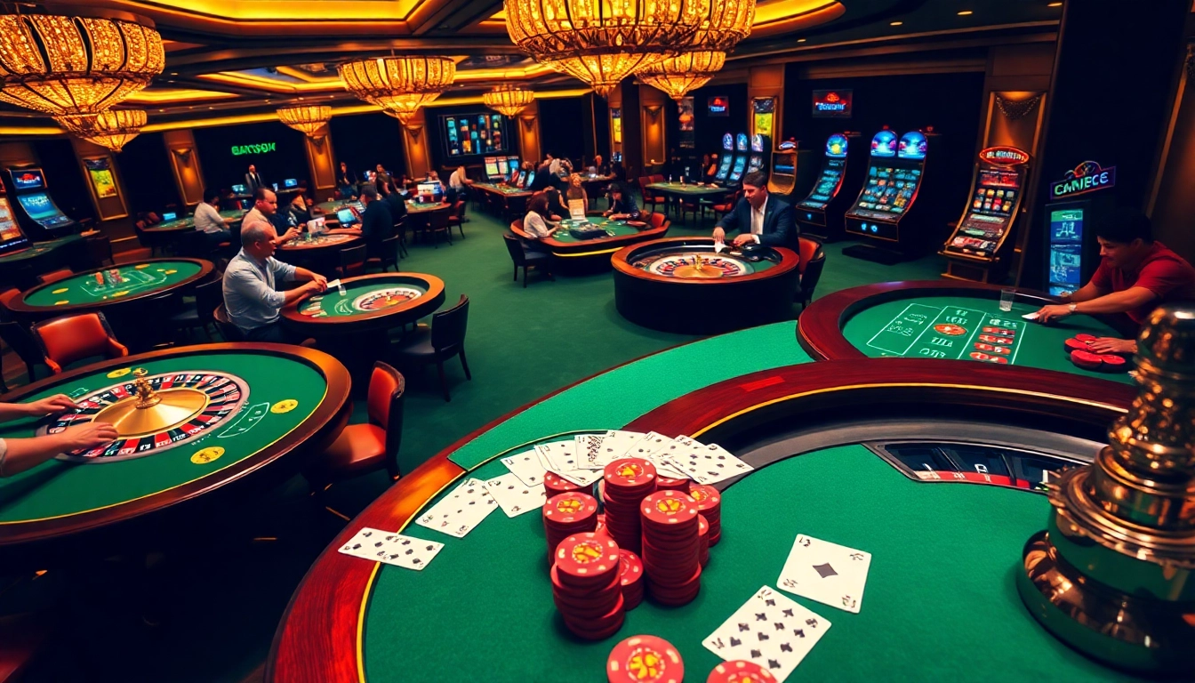 Experience thrilling gameplay at https://sky88sa.com/ with dynamic casino tables and excited gamblers.