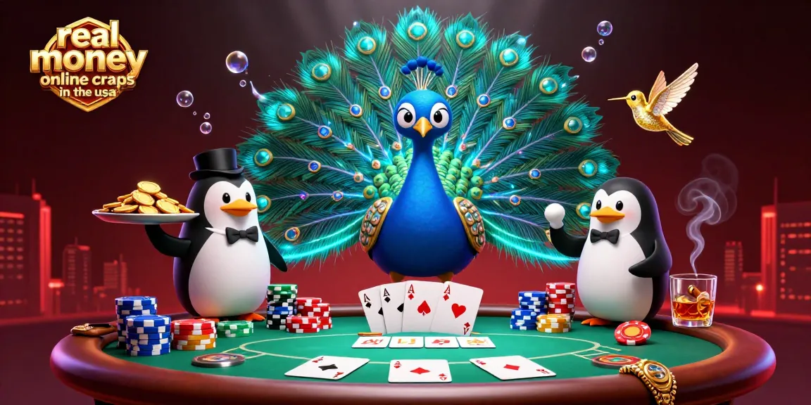Experience thrilling real money online craps in the USA with vibrant characters and casino elements in this dynamic scene.