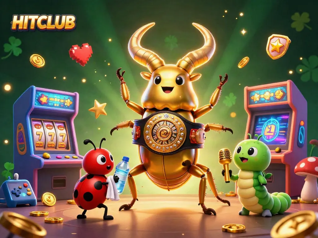 Experience gaming excitement with HITCLUB - a vibrant illustration of arcade action and casino thrill.