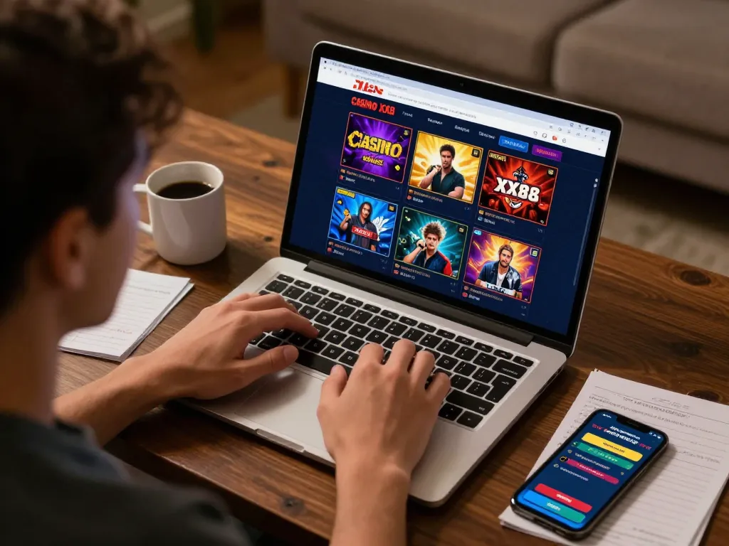 Engaged player strategizing on Casino XX88 website during online gaming session.
