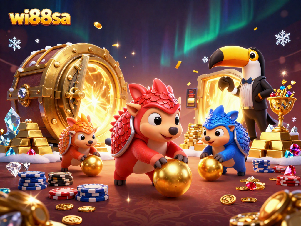 Experience the dynamic world of wi88sa with rival pangolins rolling golden balls in this exciting casino scene.