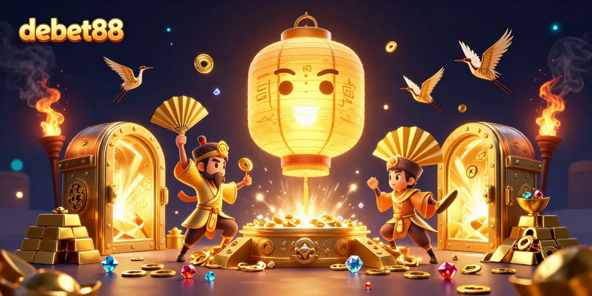 Experience debet88's vibrant night market casino with glowing lantern spirit and treasure-filled atmosphere.