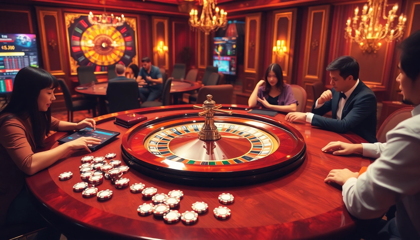 Players enjoying the thrill of betting at a luxurious lu88 online casino.